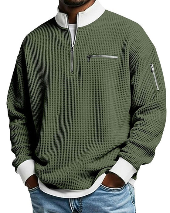 Sweatshirt Col Montant Contrastant Fermeture Éclair