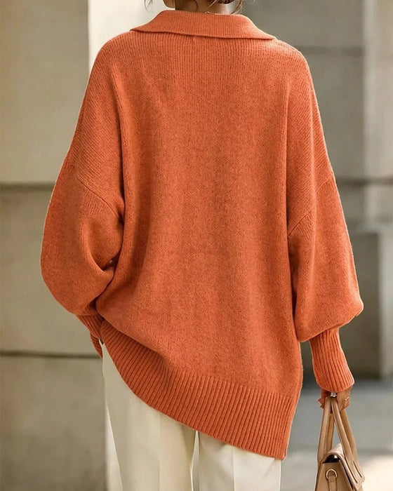 Cardigan ample à revers, col V et boutons