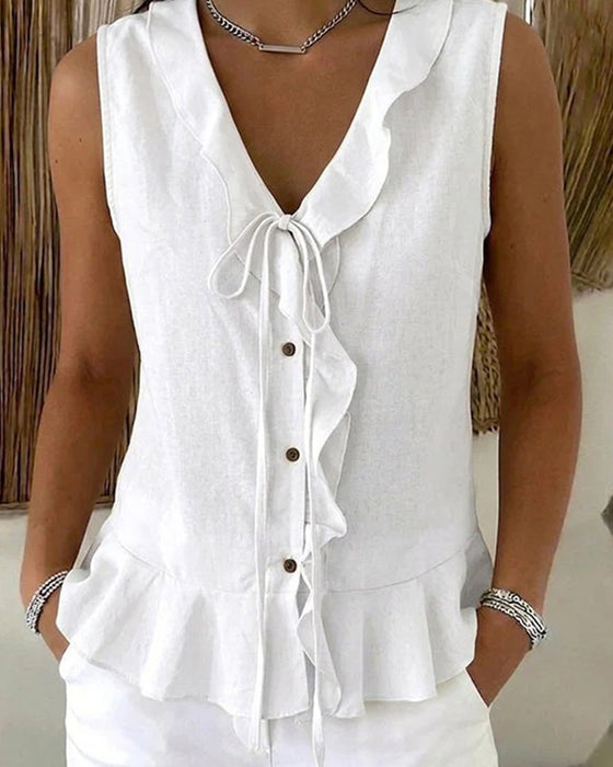 Tank Top Volant Cravate Sans Manches