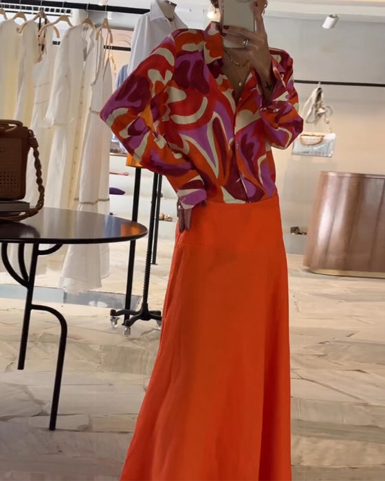 Chemisier imprimé coloré à revers avec boutons