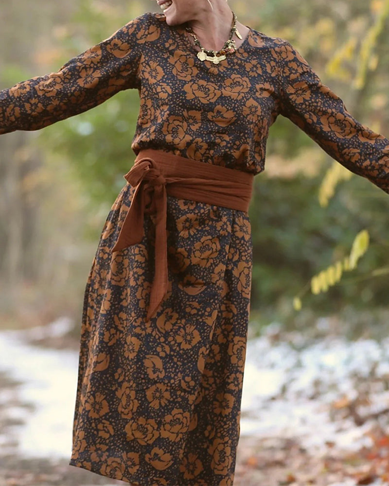 Robe Imprimé Floral Col Rond Coupe Ample