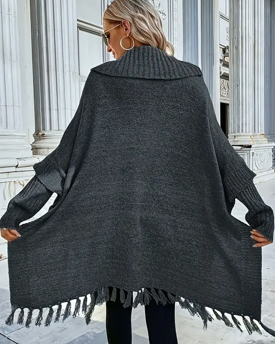 Pull À Col Roulé Avec Manches Chauve-Souris Et Franges