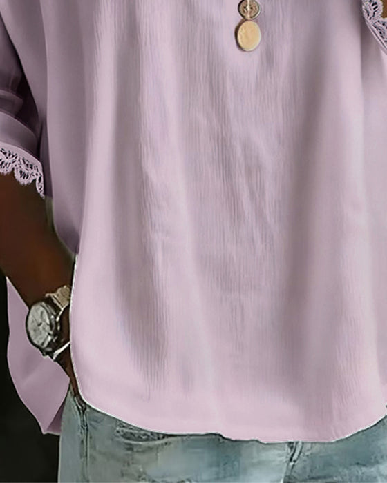 Blouse Dentelle Insérée Col Claudine