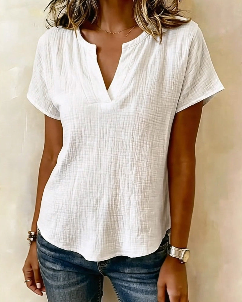 Chemisier Col V Unie Manches Courtes