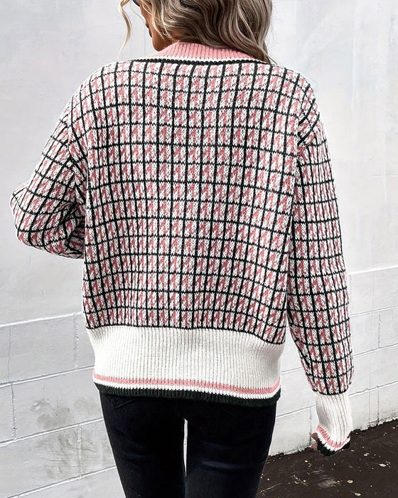 Cardigan Vintage Carreaux Boutonnage