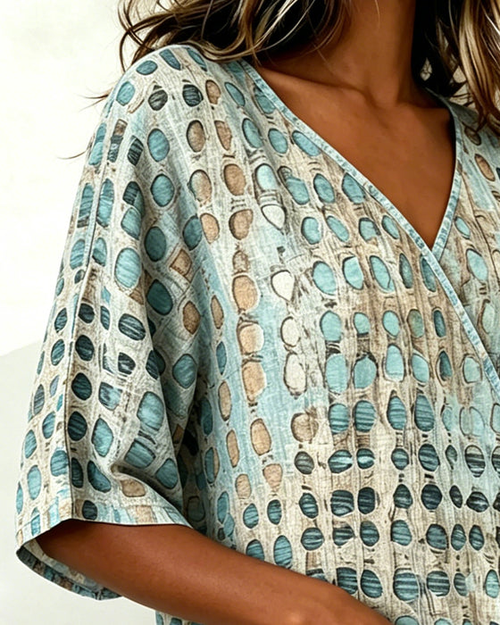 Blouse Décontractée À Pois Lacets
