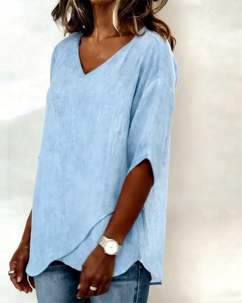 Haut Ourlet Irrégulier Uni Col V