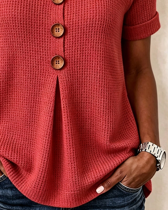 T-Shirt Petit Col V Gaufre Uni