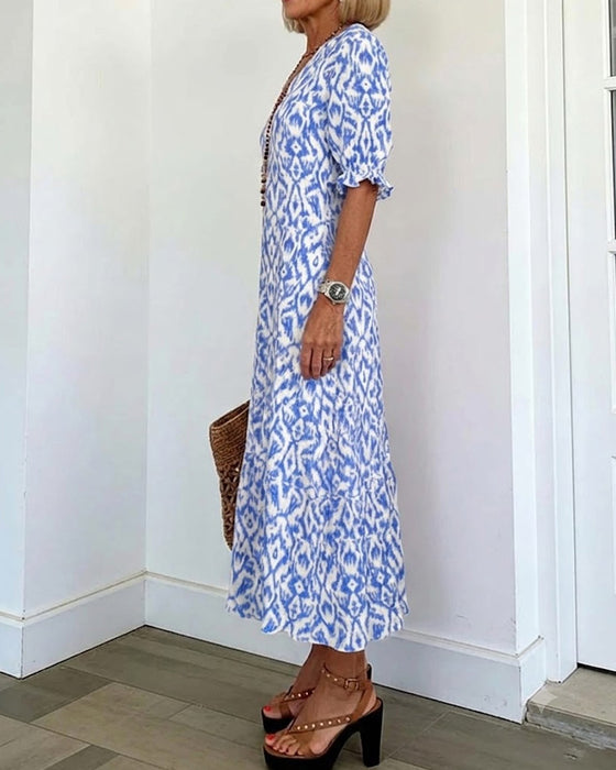 Robe Col En V Manches Mi-Longues Volant Coupe A