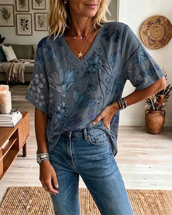 Blouse Col V Manches Mi-Longues