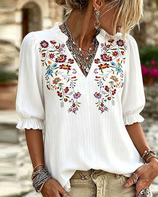 Blouse Volant Garniture Imprimé Décontractée