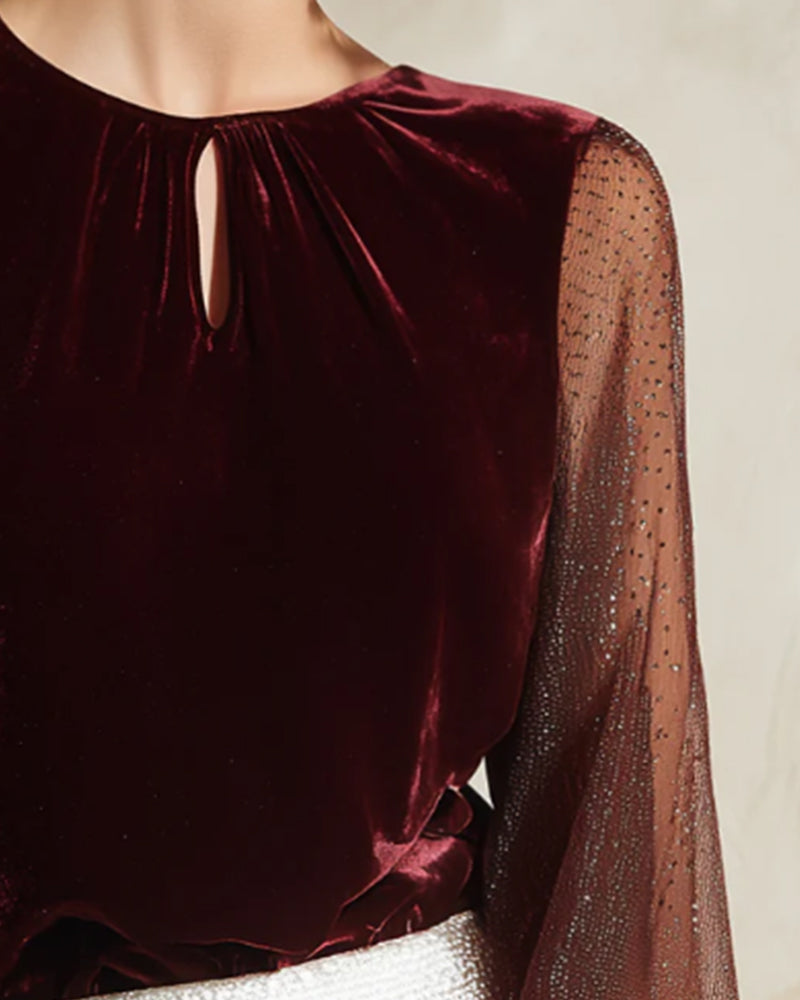 Blouse À Manches Lanterne Et Détails Patchwork