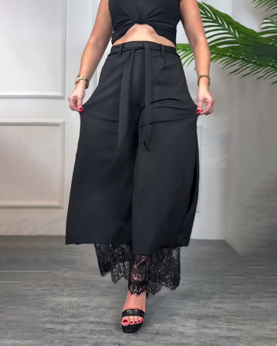 Pantalon À Fente Avec Bordure En Dentelle