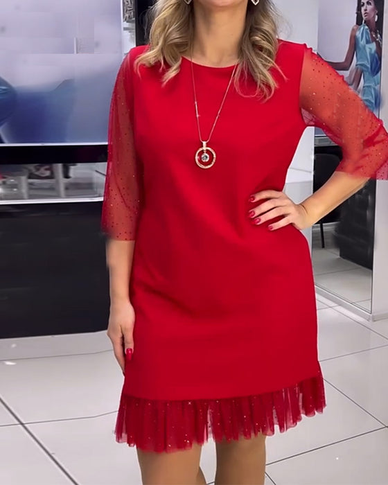 Robe à paillettes et coutures en maille de couleur unie