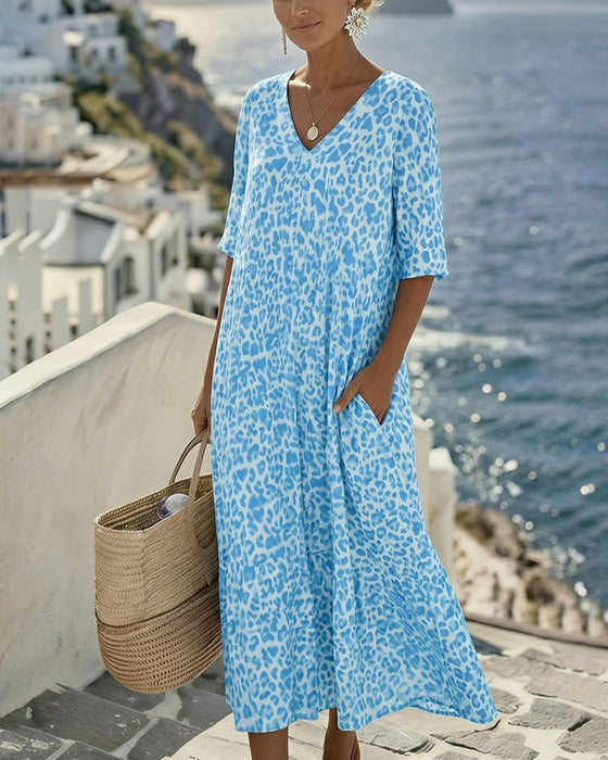 Robes Léopard Col V Ample