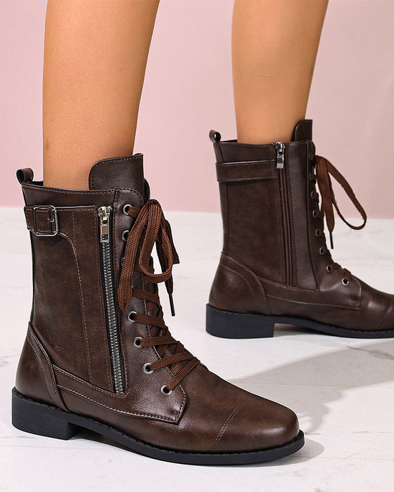 Bottes Femme Bout Rond Fermeture Éclair Latérale Cuir Orthopédique