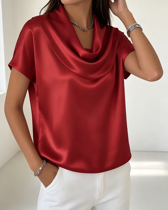 Blouse Uni Col Drappé
