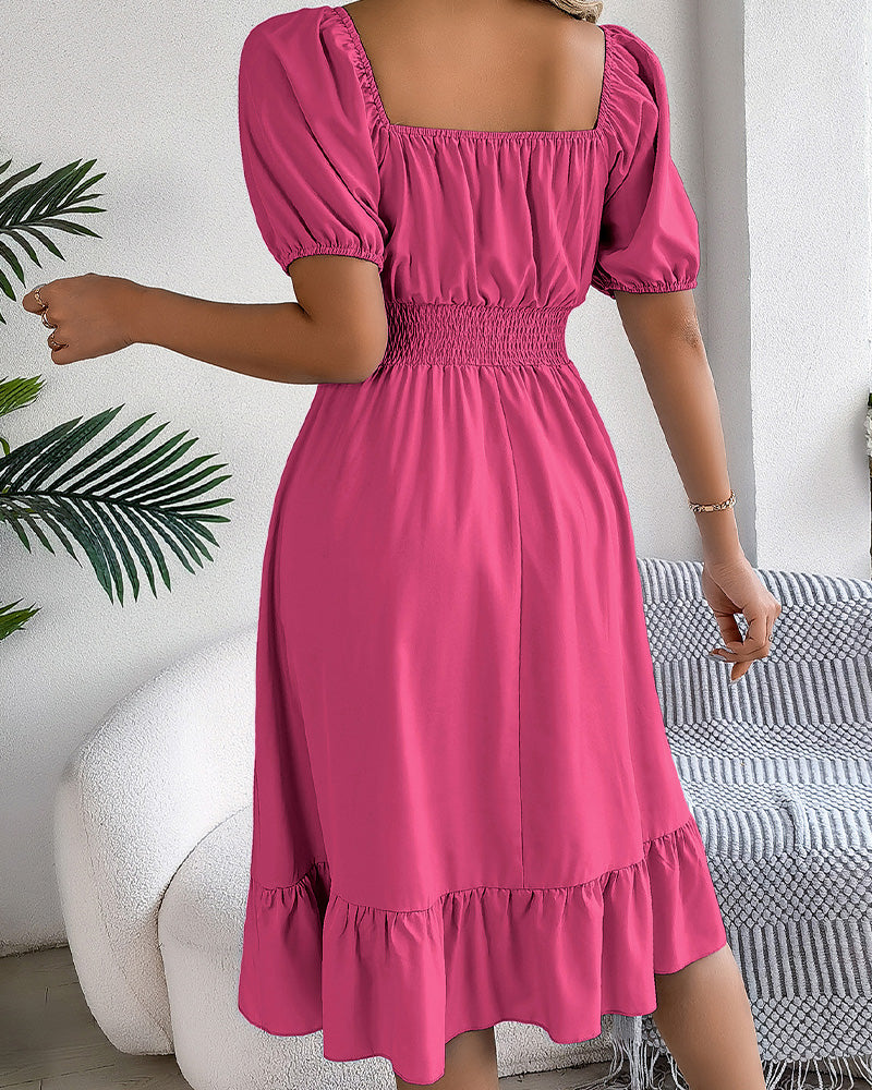 Robe Col Carré Taille Cintrée Volant Ligne A