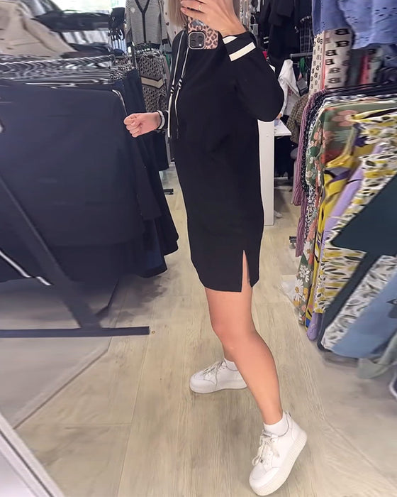 Robe décontractée à col montant et manches longues avec cordon de serrage