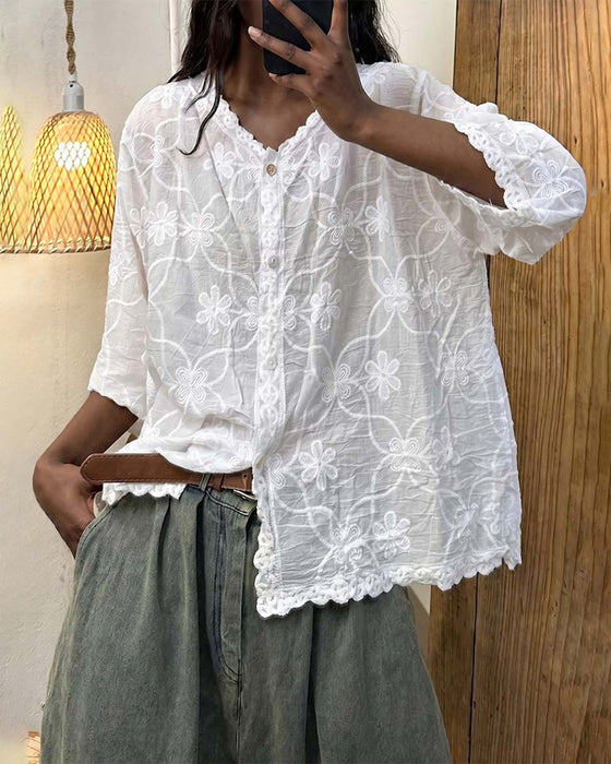 Blouse Dentelle Française Manche Trois Quarts