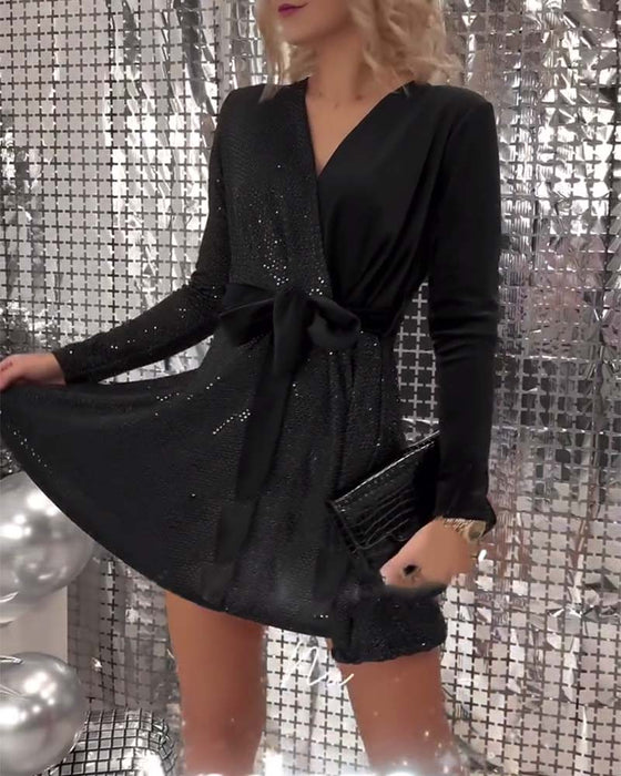 Robe à lacets Sexy Décolleté Enveloppé Paillettes Velours
