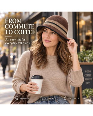 Chapeau Femme Pliable Rayé Cloche Seau