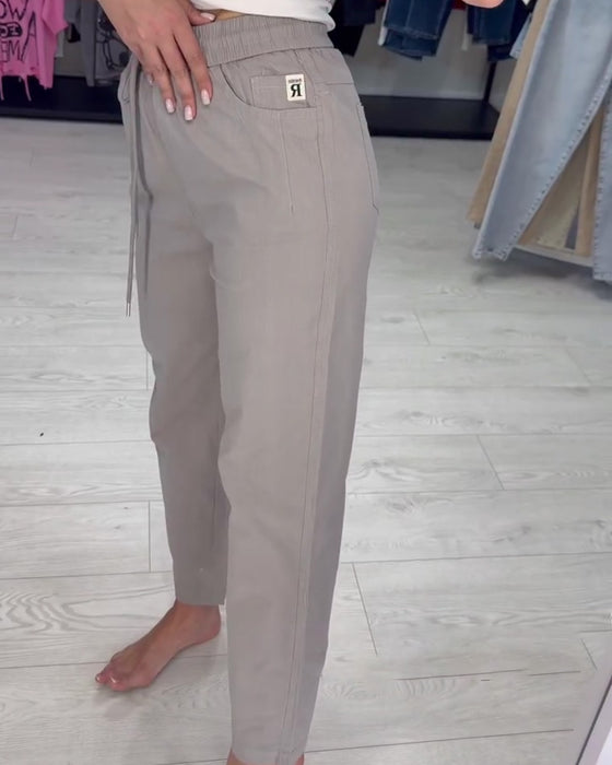 Pantalon Taille Élastique Cordon De Serrage Unie Décontracté