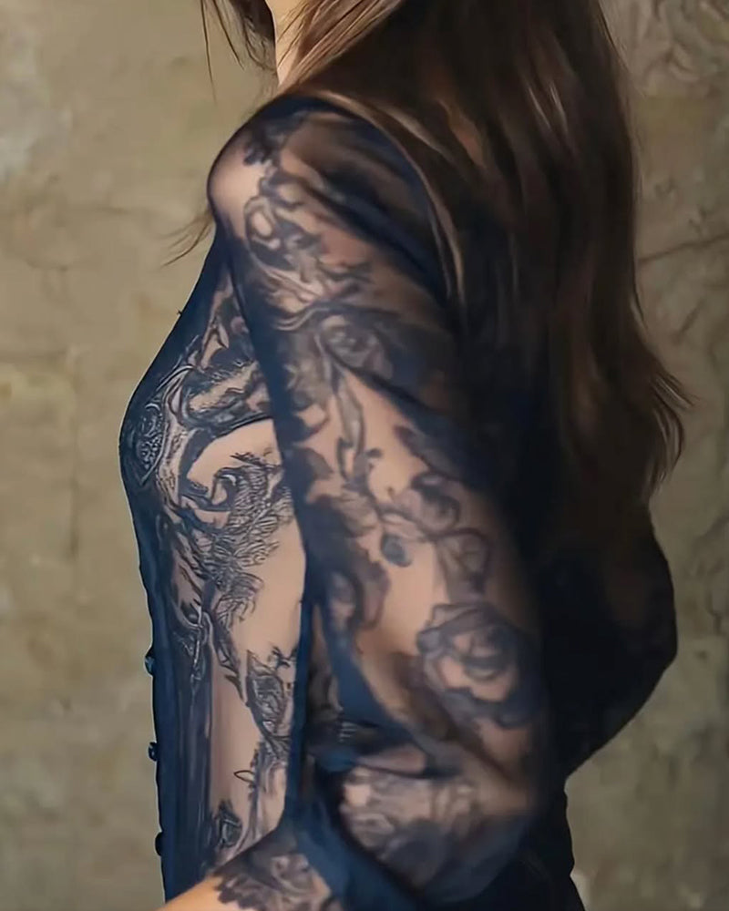 Blouse imprimée à bordure en dentelle tendance