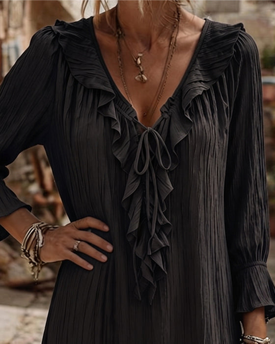 Robe Col Volant Attacher Trois Quart Manche