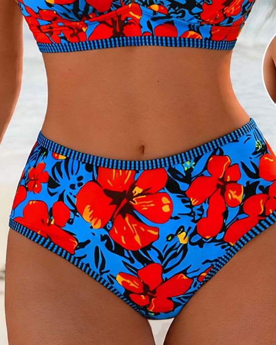 Bikini Florale Deep-V Taille-Haute