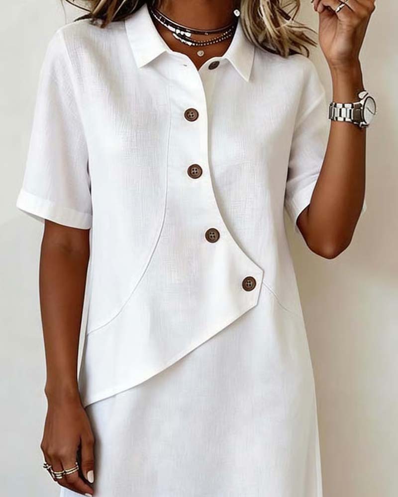 Robe Asymétrique Bouton Col Chemise