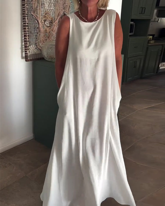 Robe Sans Manches Loose Drapée Longue