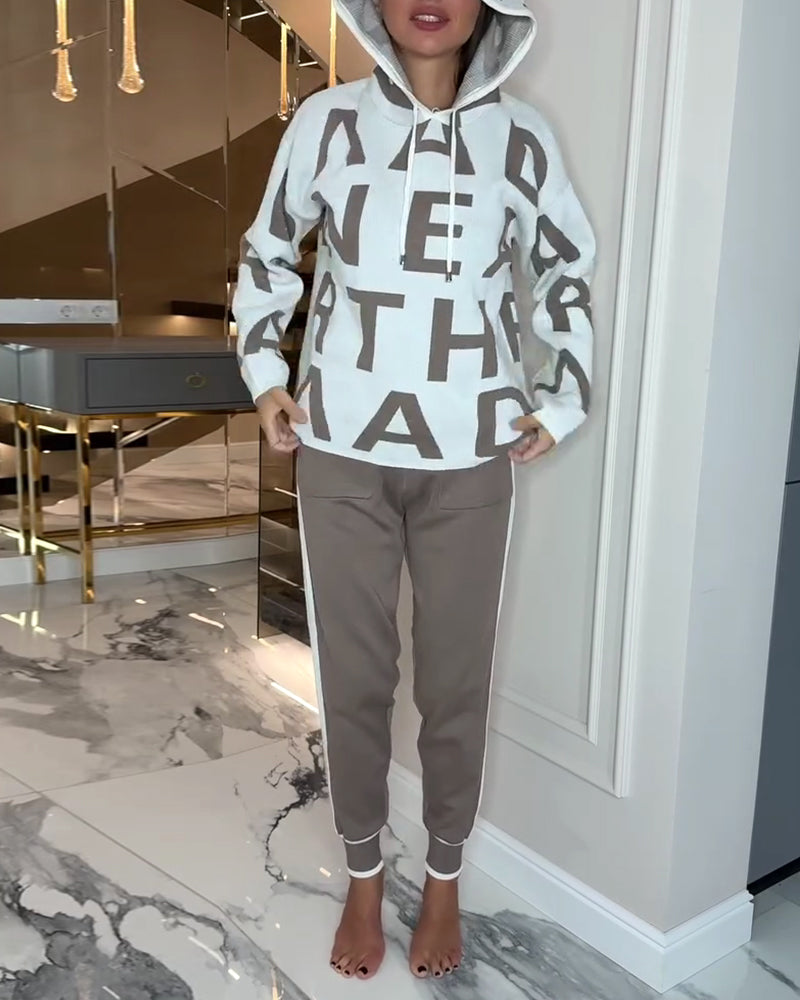 Ensemble Deux-Pièces À Capuche Et Imprimé Lettre