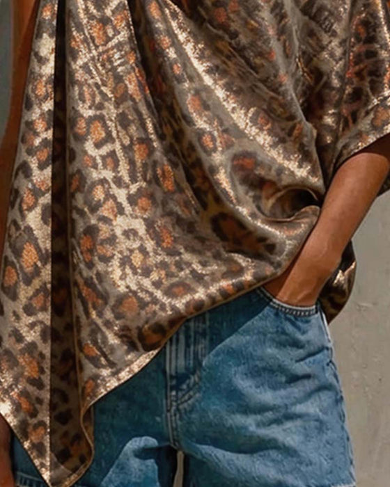 Blouse Or Feuille Léopard Une Épaule Twist