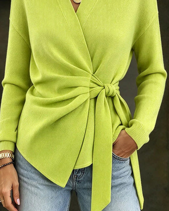 Pull Uni À Manches Longues Avec Nouage Devant