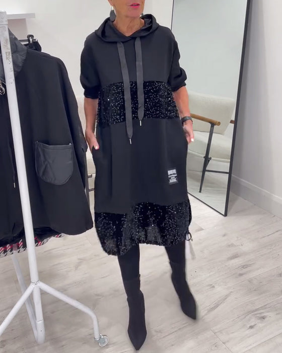 Robe À Capuche Avec Patchwork Tendance