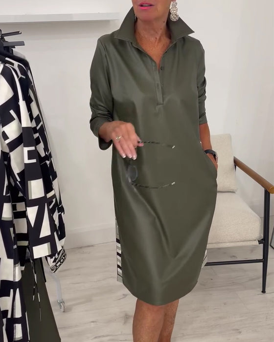 Robe Revers Unie Manche Longue