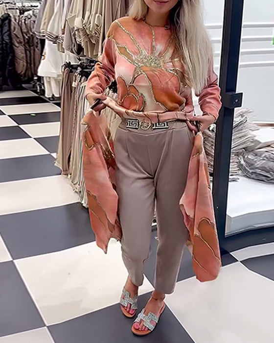 Pull Ample à Col Rond Imprimé