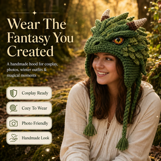 🐉✨ Kit de crochet DIY bonnet à capuche fantaisie 🧶🎭✨