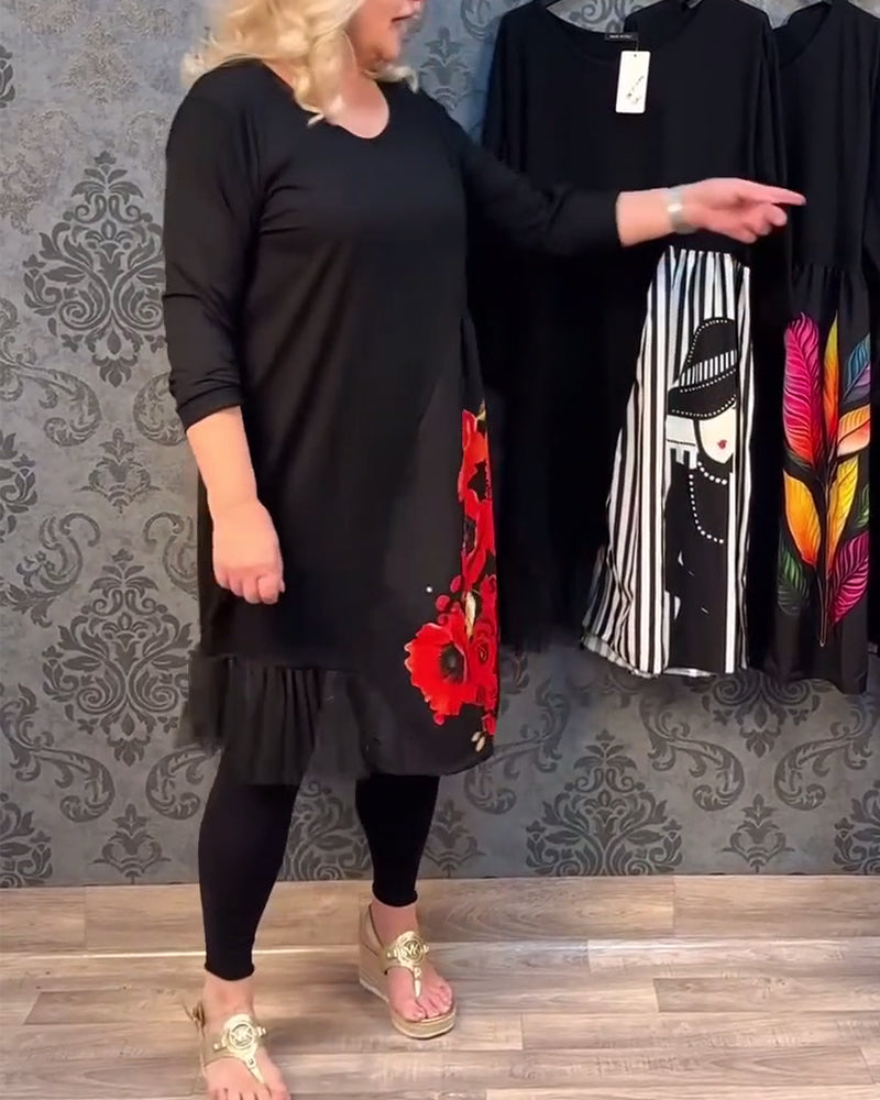 Robe décontractée à imprimé floral en maille épissée