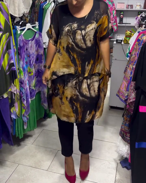 Haut Col Rond Ample Décontracté Imprimé