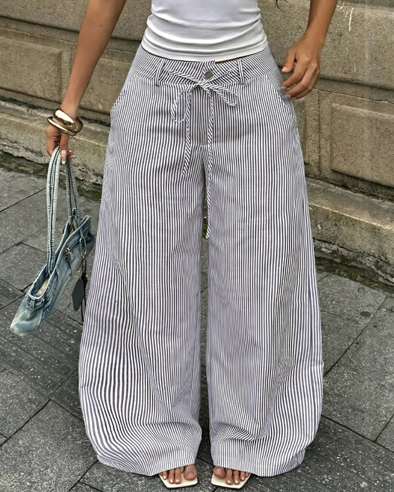 Pantalon Décontracté Rayé Large Jambe
