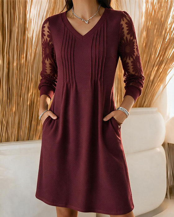 Robe Col V Froncé Patchwork