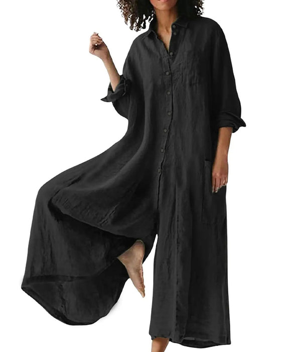 Jumpsuit Revers Lâche Drapé Décontracté