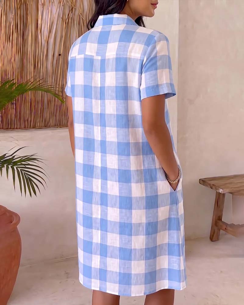 Robe Revers Bleu Et Blanc Carreau