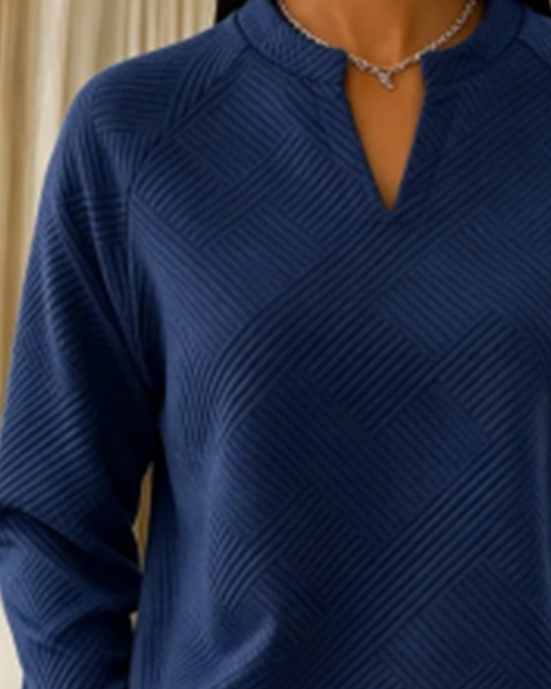 Sweat Col En V Rayé Raglan Unicolore