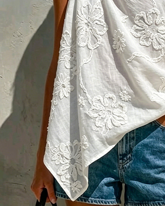 Blouse Fleur Tridimensionnelle Une Épaule