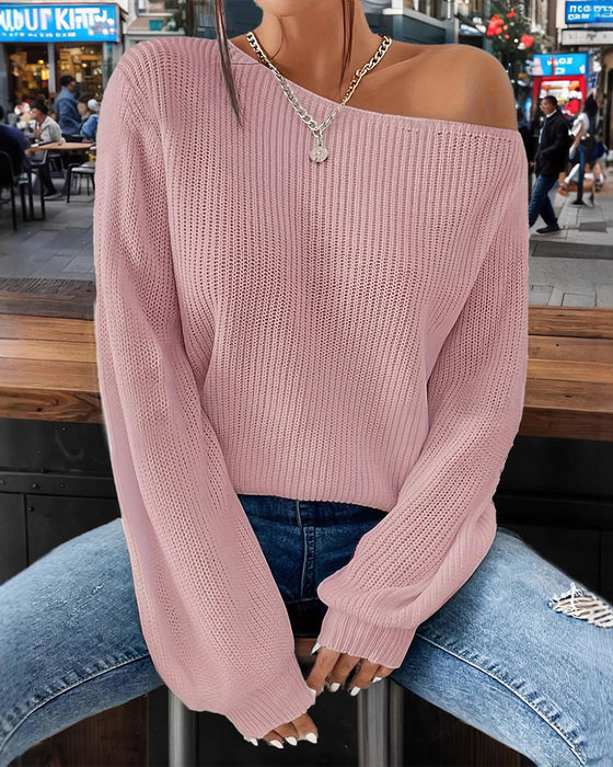 Pullover Unie Ample Cold-Shoulder