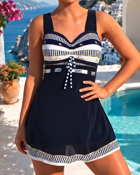 Swimdress Tankini Cravate Rayure Jupe