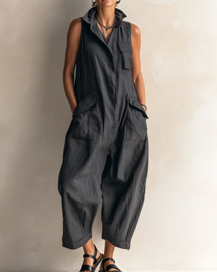 Jumpsuit Revers Sans Manches Poche Cargo